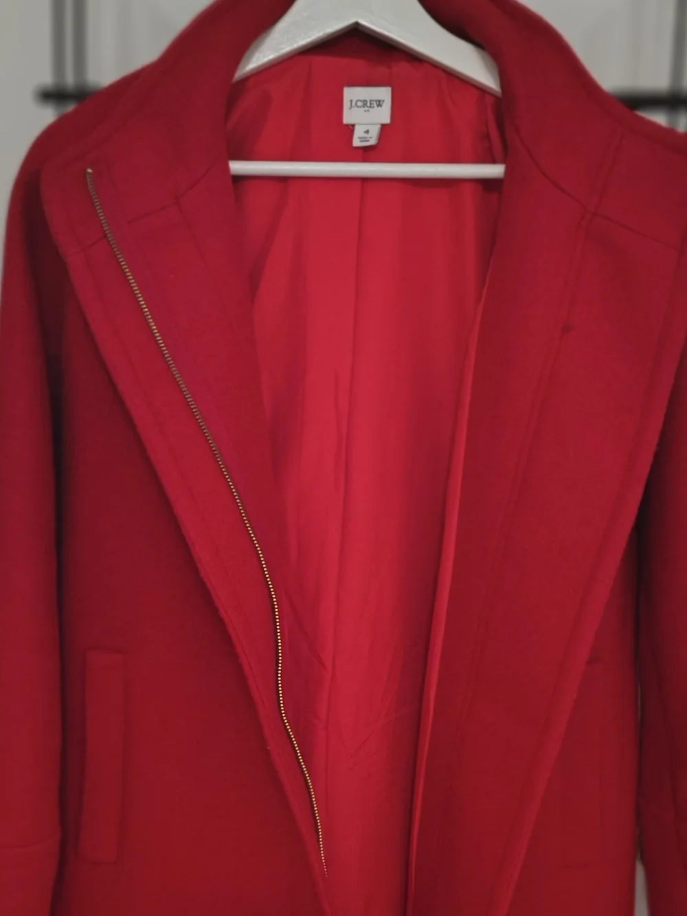 J. Crew Red Wool-Blend Stand Collar Pea Coat - Picture 3 of 9